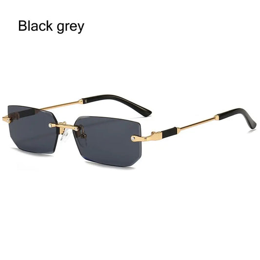 Men UV400 Rimless Rectangle Sunglasses Fashion Y2K